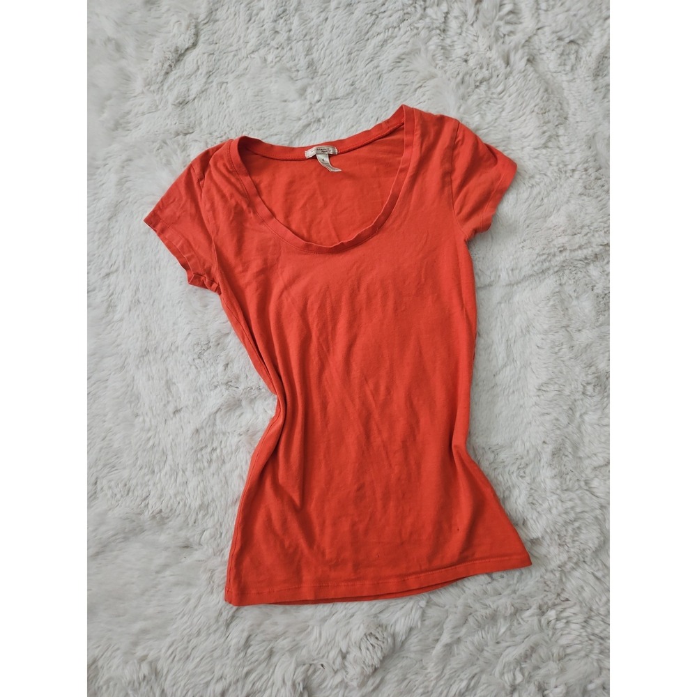 Ambiance Apparel Coral Orange Scoop Neck Short Sleeve Tee Shirt Size Medium M
